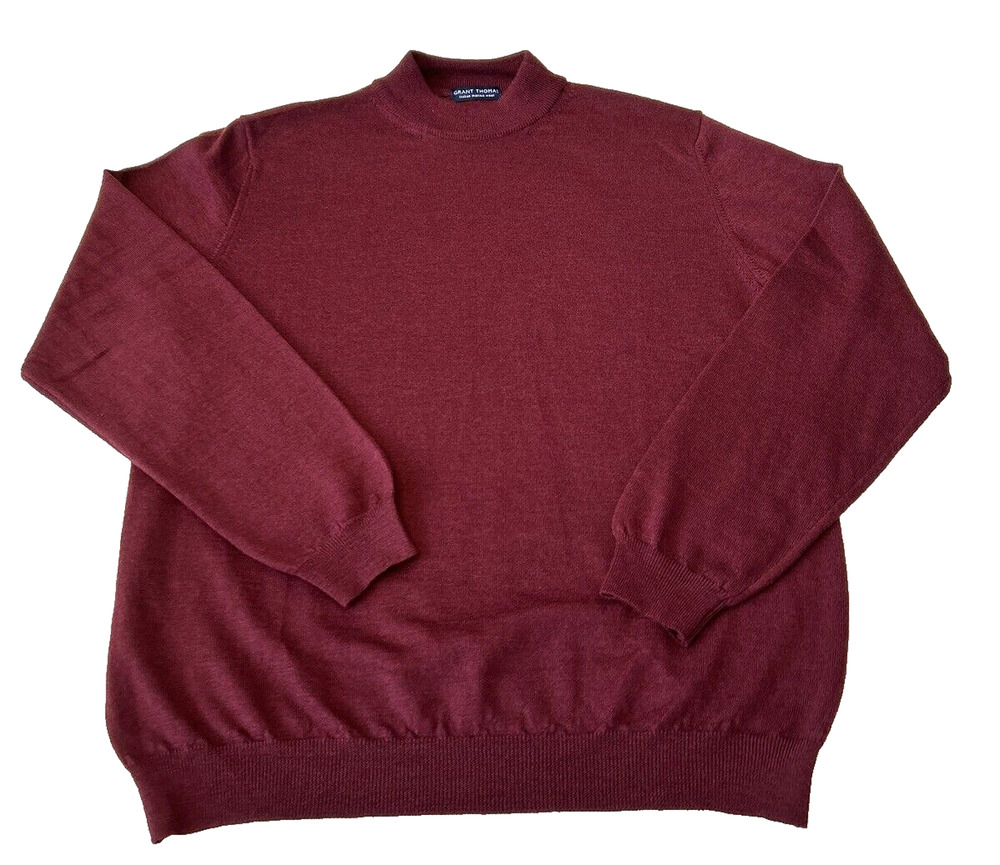 Grant Thomas 100% Extra Fine Merino Wool Sweater Men L Maroon Mock Neck Italy